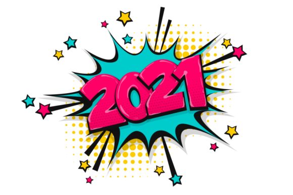 2021 Happy New Year Christmas Comic Text Illustrations