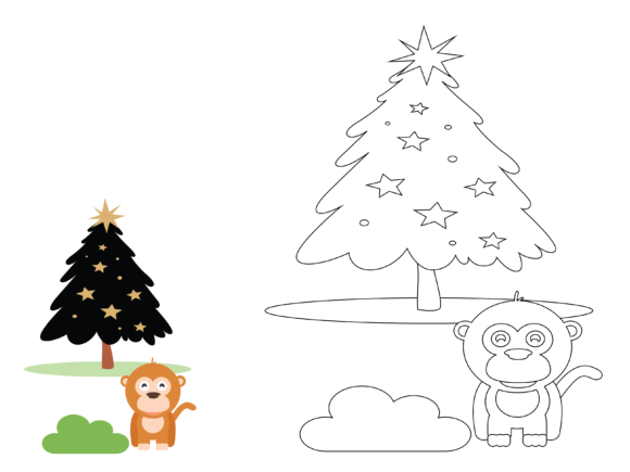 Animal Monkey Christmas Coloring Kids Illustrations