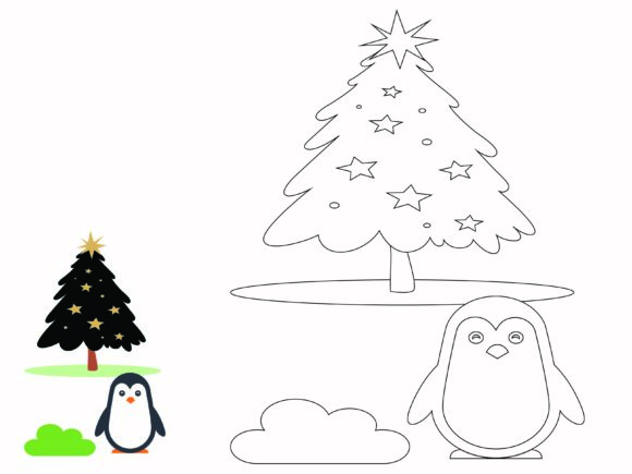 Animal Penguin Christmas Coloring Kids Illustrations