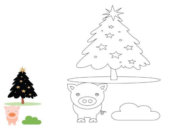 Animal Pig Christmas Coloring for Kids Illustrations