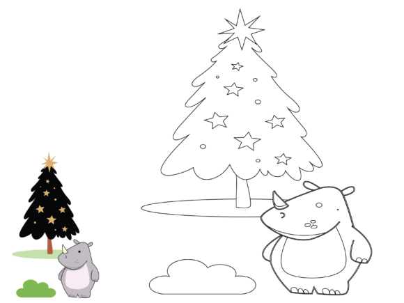 Animal Rhino Christmas Coloring Kids