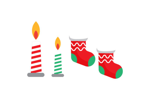 Candle Stocking Set Christmas Vector