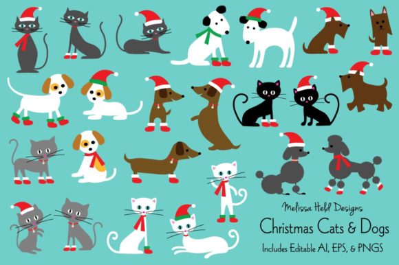 Christmas Cat Dog Illustrations