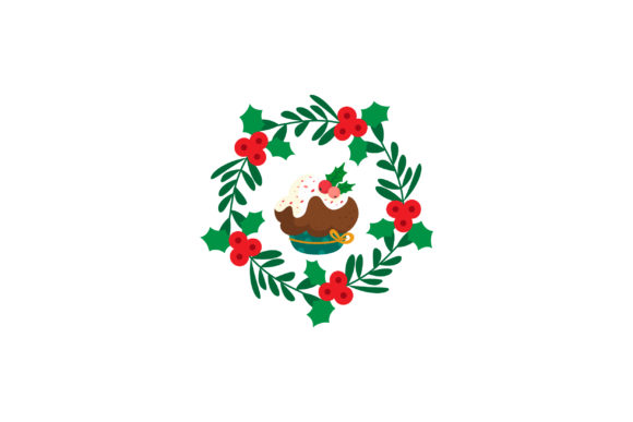 Christmas Circle Wreath with Cake Illustrations