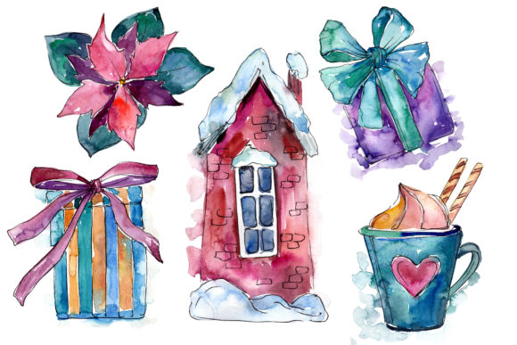 Christmas Gifts Watercolor Set Illustrations