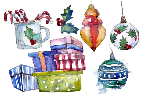 Christmas Tea-drinking Watercolor Illustrations