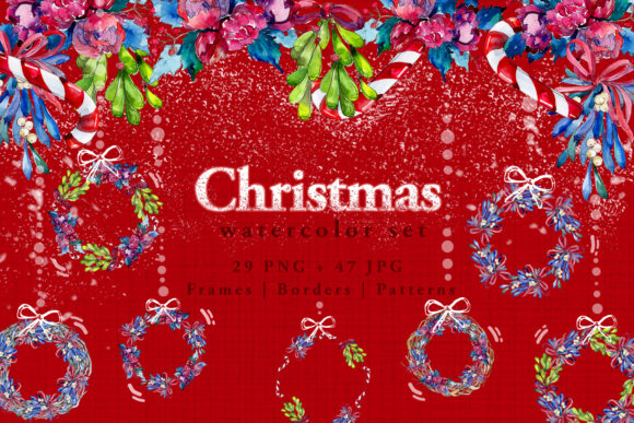 Christmas Winter Holiday Watercolor Set Illustrations