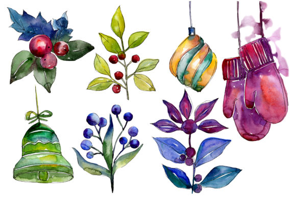Collection of Happiness Christmas Watercolor Illustrations