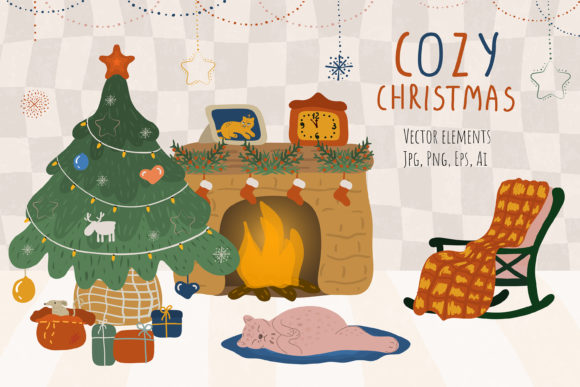 Cozy Christmas Cats Illustrations