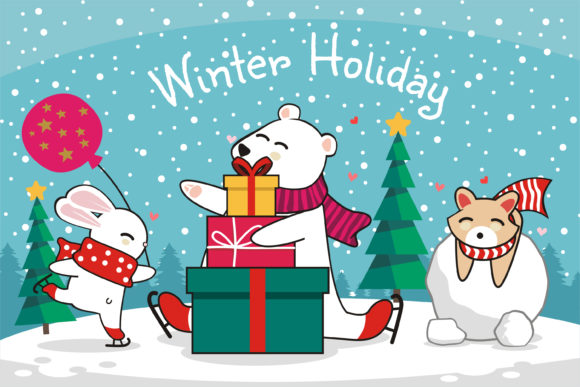 Cute Animal Christmas Winter Illustrations