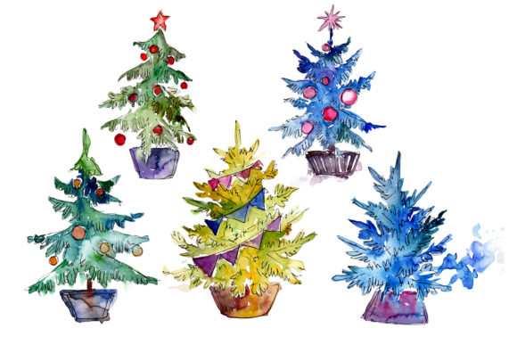 Green Christmas Tree Watercolor Set