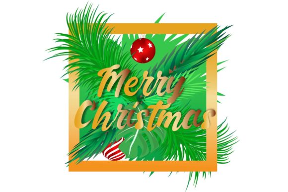 Merry Christmas Greeting Card with Gold Illustrations