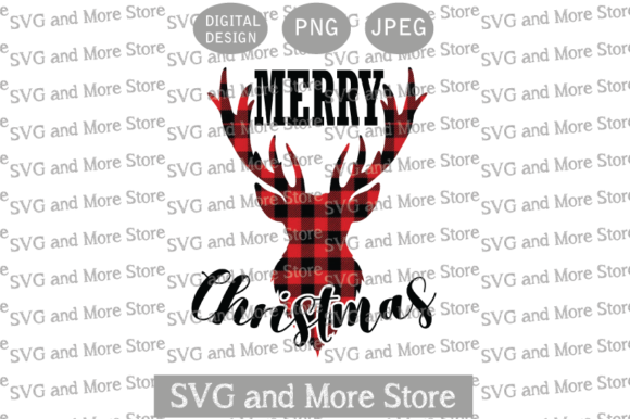 Merry Christmas, Plaid Reindeer Illustrations