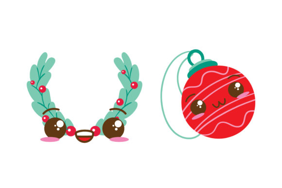 Mistletoe and Decoration Christmas Set Illustrations