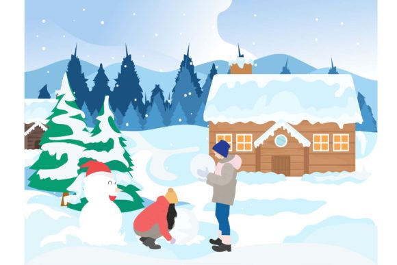 Play Snow Outside the Home Christmas Day Illustrations