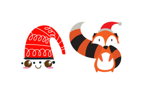 Set Hat and Fox Christmas Vector Illustrations
