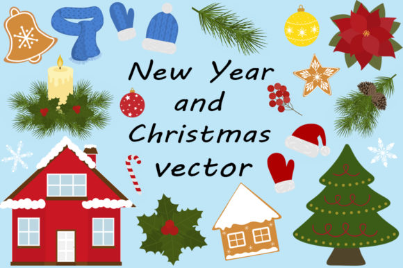 Set New Year and Christmas Vector Illustrations