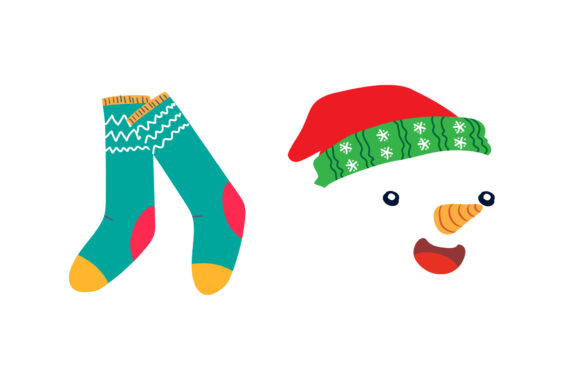 Stocking Santa Set Christmas Vector for Editorial Design